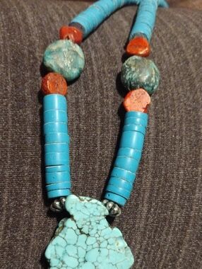 Real Stone Blue And Red Necklace - Women Jewelry